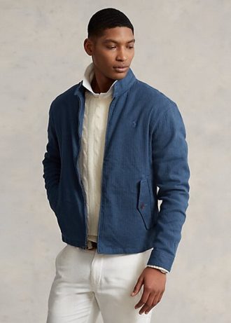 Modré pánské keprové bundy Ralph Lauren Linen-Blend rybí kosti