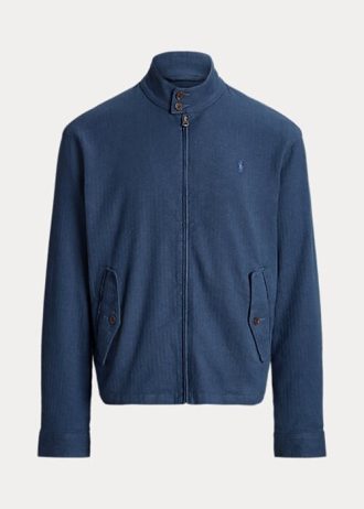 Modré pánské keprové bundy Ralph Lauren Linen-Blend rybí kosti