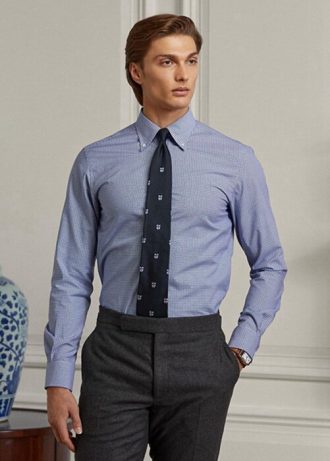 Modré pánské keprové formální košile Ralph Lauren Gingham Easy Care Modré pánské keprové formální košile Ralph Lauren Gingham Easy Care