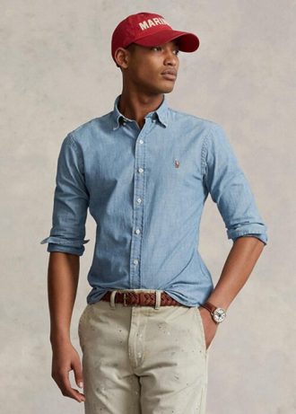 Modré pánské košile Slim Fit Chambray Ralph Lauren Modré pánské košile Slim Fit Chambray Ralph Lauren