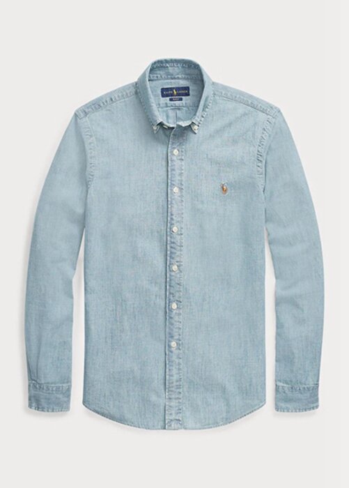 Modré pánské košile Slim Fit Chambray Ralph Lauren Modré pánské košile Slim Fit Chambray Ralph Lauren