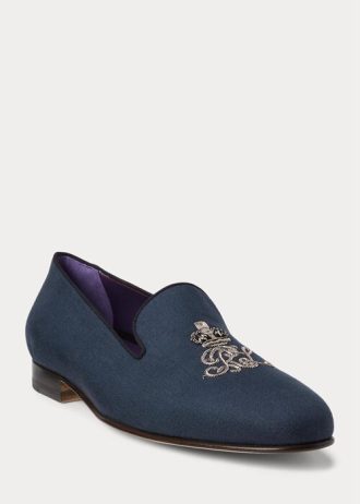 Modré pánské lněné společenské boty Ralph Lauren Alonzo Bullion