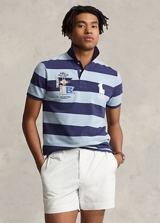 Modré pánské polokošile Slim Fit Big Pony ze síťoviny Ralph Lauren Custom