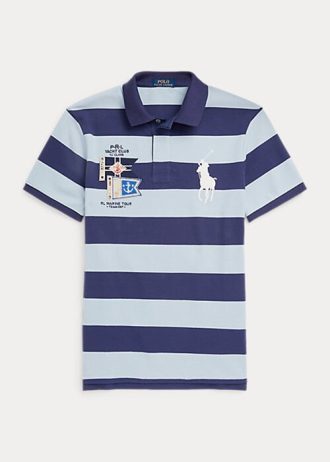 Modré pánské polokošile Slim Fit Big Pony ze síťoviny Ralph Lauren Custom