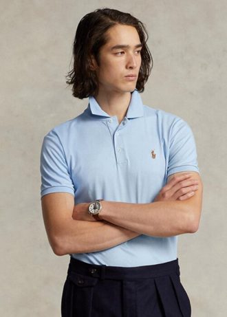 Modré pánské polokošile z měkké bavlny Ralph Lauren Custom Slim Fit Modré pánské polokošile z měkké bavlny Ralph Lauren Custom Slim Fit