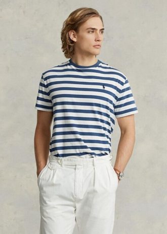 Modrá pánská pruhovaná trička Ralph Lauren Classic Fit