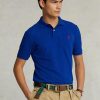 Modré pánské Slim Fit Mesh Polo košile Ralph Lauren Custom