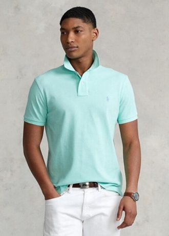 Modré pánské Slim Fit Mesh Polo košile Ralph Lauren Custom Modré pánské Slim Fit Mesh Polo košile Ralph Lauren Custom