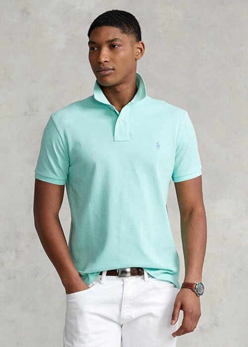 Modré pánské Slim Fit Mesh Polo košile Ralph Lauren Custom Modré pánské Slim Fit Mesh Polo košile Ralph Lauren Custom