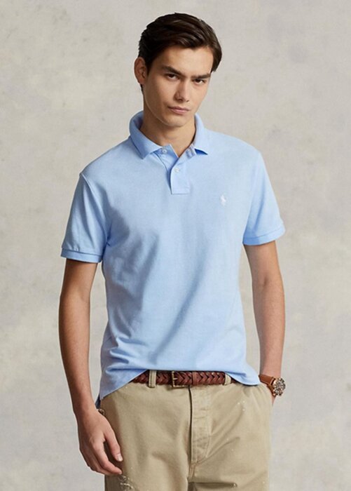 Modré pánské Slim Fit Mesh Polo košile Ralph Lauren Custom Modré pánské Slim Fit Mesh Polo košile Ralph Lauren Custom