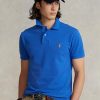 Modré pánské Slim Fit Mesh Polo košile Ralph Lauren Custom Modré pánské Slim Fit Mesh Polo košile Ralph Lauren Custom