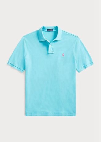 Modré pánské Slim Fit Mesh Polo košile Ralph Lauren Custom Modré pánské Slim Fit Mesh Polo košile Ralph Lauren Custom
