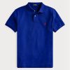 Modré pánské Slim Fit Mesh Polo košile Ralph Lauren Custom