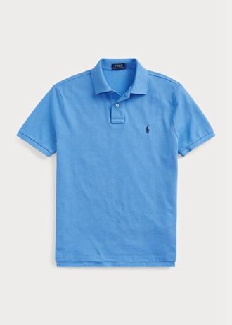 Modré pánské Slim Fit Mesh Polo košile Ralph Lauren Custom Modré pánské Slim Fit Mesh Polo košile Ralph Lauren Custom