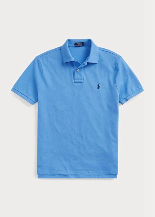 Modré pánské Slim Fit Mesh Polo košile Ralph Lauren Custom Modré pánské Slim Fit Mesh Polo košile Ralph Lauren Custom