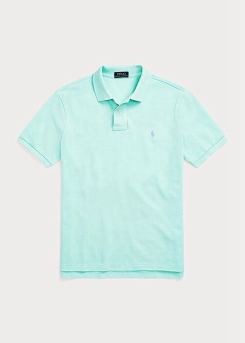 Modré pánské Slim Fit Mesh Polo košile Ralph Lauren Custom Modré pánské Slim Fit Mesh Polo košile Ralph Lauren Custom