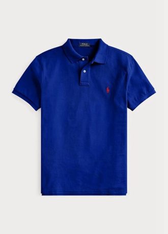 Modré pánské Slim Fit Mesh Polo košile Ralph Lauren Custom Modré pánské Slim Fit Mesh Polo košile Ralph Lauren Custom