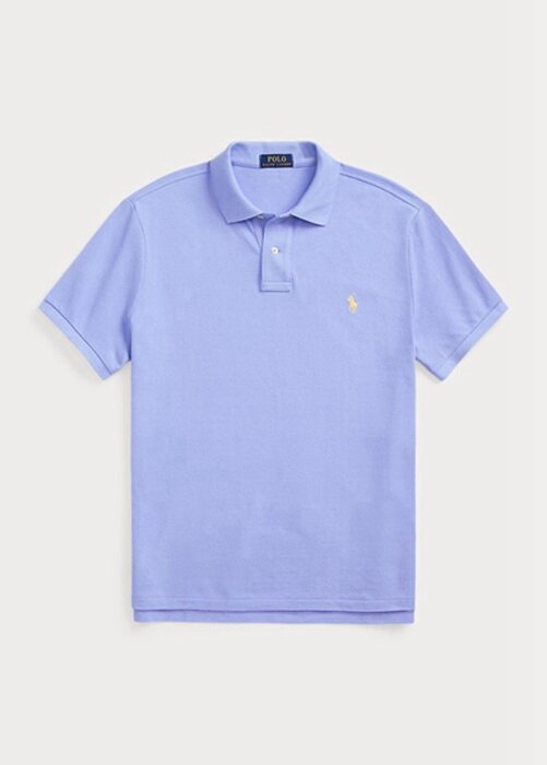 Modré pánské Slim Fit Mesh Polo košile Ralph Lauren Custom Modré pánské Slim Fit Mesh Polo košile Ralph Lauren Custom