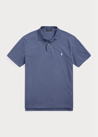 Modré pánské Slim Fit Mesh Polo košile Ralph Lauren Custom Modré pánské Slim Fit Mesh Polo košile Ralph Lauren Custom