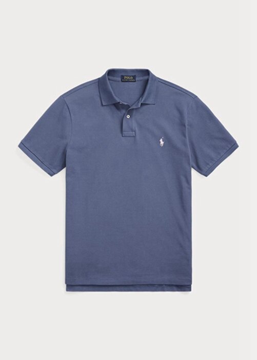Modré pánské Slim Fit Mesh Polo košile Ralph Lauren Custom Modré pánské Slim Fit Mesh Polo košile Ralph Lauren Custom