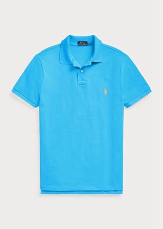Modré pánské Slim Fit Mesh Polo košile Ralph Lauren Custom Modré pánské Slim Fit Mesh Polo košile Ralph Lauren Custom