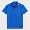 Modré pánské Slim Fit Mesh Polo košile Ralph Lauren Custom Modré pánské Slim Fit Mesh Polo košile Ralph Lauren Custom