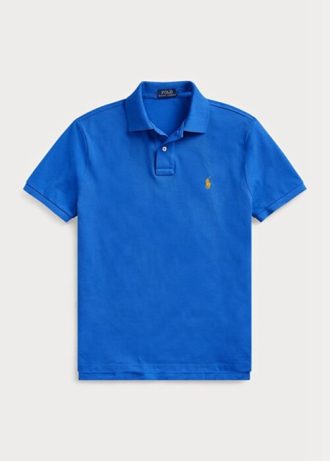 Modré pánské Slim Fit Mesh Polo košile Ralph Lauren Custom Modré pánské Slim Fit Mesh Polo košile Ralph Lauren Custom