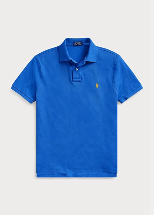 Modré pánské Slim Fit Mesh Polo košile Ralph Lauren Custom Modré pánské Slim Fit Mesh Polo košile Ralph Lauren Custom