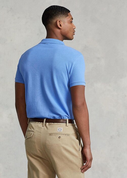 Modré pánské Slim Fit Mesh Polo košile Ralph Lauren Custom Modré pánské Slim Fit Mesh Polo košile Ralph Lauren Custom