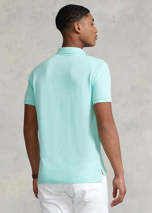 Modré pánské Slim Fit Mesh Polo košile Ralph Lauren Custom Modré pánské Slim Fit Mesh Polo košile Ralph Lauren Custom