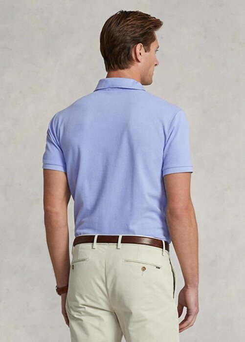 Modré pánské Slim Fit Mesh Polo košile Ralph Lauren Custom Modré pánské Slim Fit Mesh Polo košile Ralph Lauren Custom