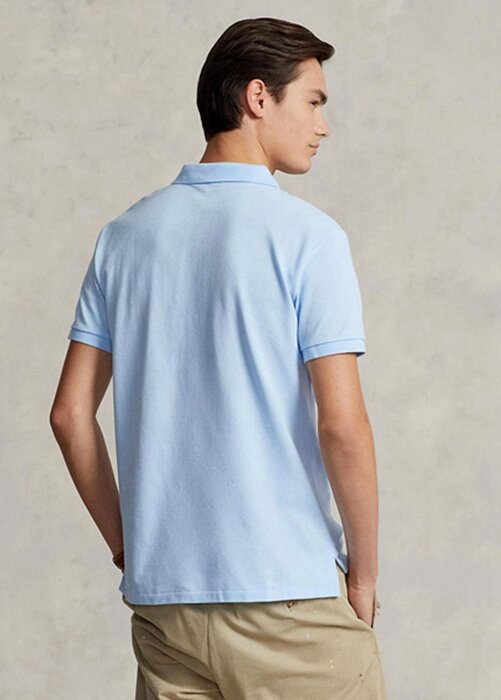 Modré pánské Slim Fit Mesh Polo košile Ralph Lauren Custom Modré pánské Slim Fit Mesh Polo košile Ralph Lauren Custom