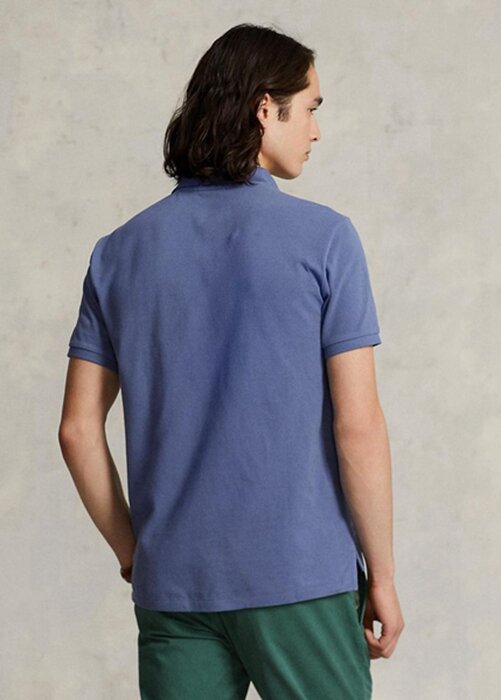 Modré pánské Slim Fit Mesh Polo košile Ralph Lauren Custom Modré pánské Slim Fit Mesh Polo košile Ralph Lauren Custom