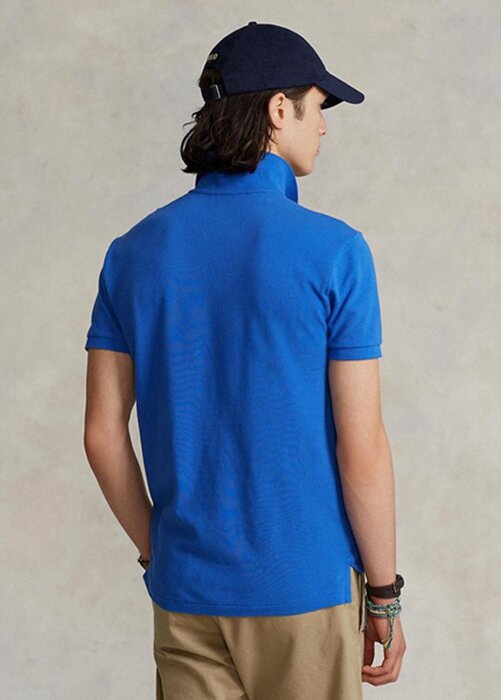 Modré pánské Slim Fit Mesh Polo košile Ralph Lauren Custom Modré pánské Slim Fit Mesh Polo košile Ralph Lauren Custom
