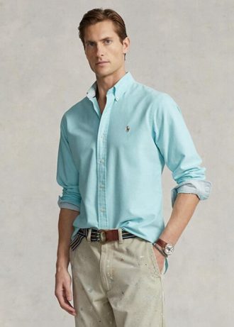 Modré pánské Slim Fit Oxford košile Ralph Lauren
