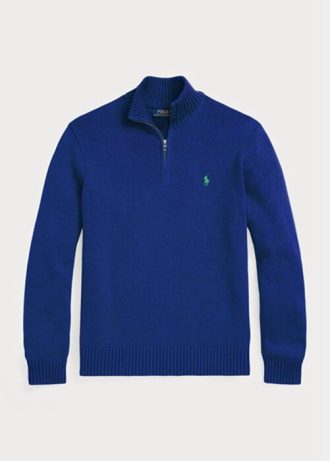 Modré pánské svetry Ralph Lauren Bavlněné se zapínáním na čtvrt zip