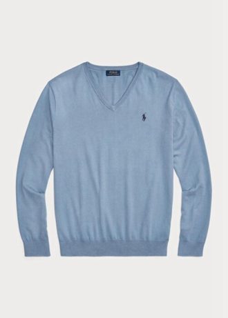 Modré pánské svetry Ralph Lauren Slim Fit s texturou z bavlny