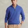 Modré pánské svetry Ralph Lauren síťované bavlněné svetry se čtvrtky na zip
