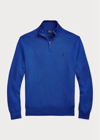 Modré pánské svetry Ralph Lauren síťované bavlněné svetry se čtvrtky na zip