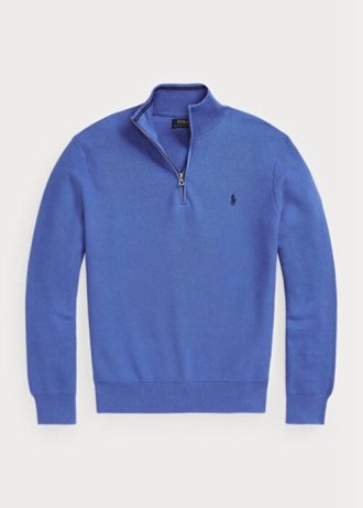 Modré pánské svetry Ralph Lauren síťované bavlněné svetry se čtvrtky na zip