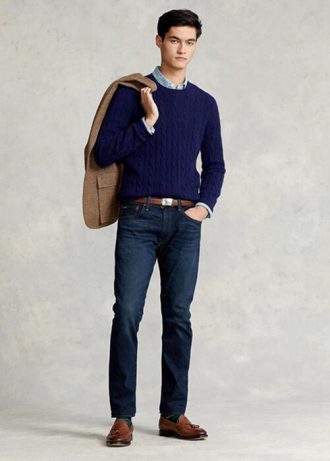 Modré pánské tenké strečové džíny Ralph Lauren Sullivan