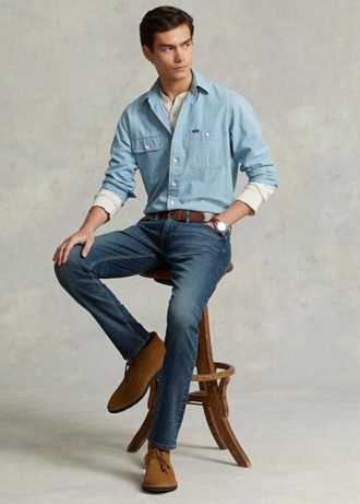Modré pánské tenké výkonné strečové džíny Ralph Lauren Sullivan