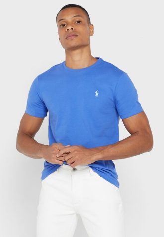 Modrá pánská trička Ralph Lauren Essential Crew Neck