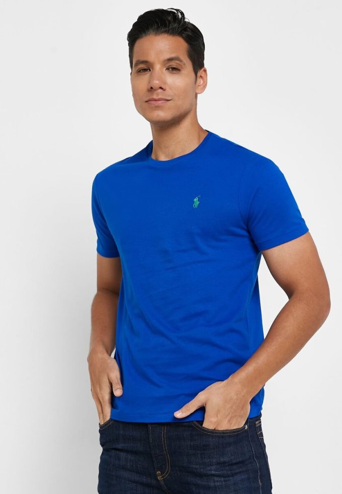 Modrá pánská trička Ralph Lauren Essential Crew Neck