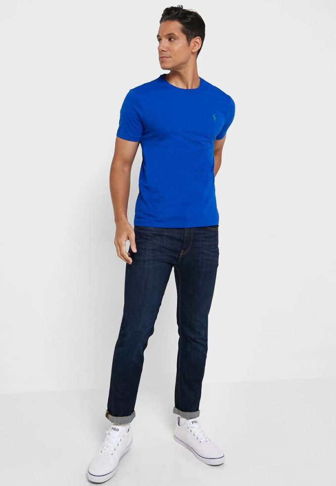 Modrá pánská trička Ralph Lauren Essential Crew Neck