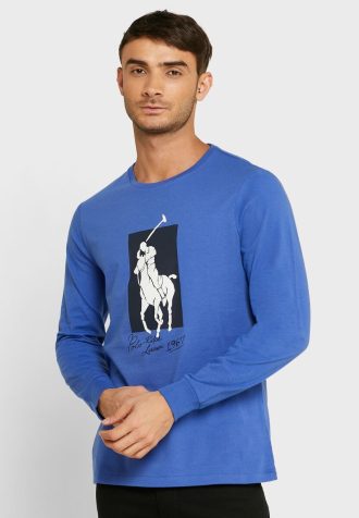 Modrá pánská trička Ralph Lauren Graphic Crew Neck