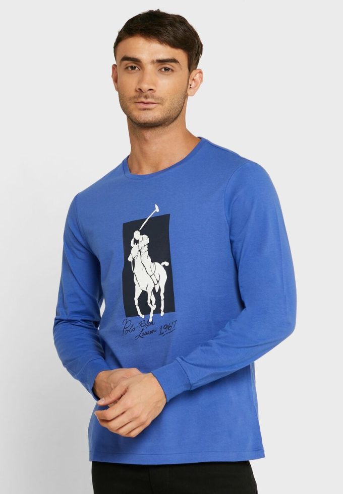 Modrá pánská trička Ralph Lauren Graphic Crew Neck Modrá pánská trička Ralph Lauren Graphic Crew Neck
