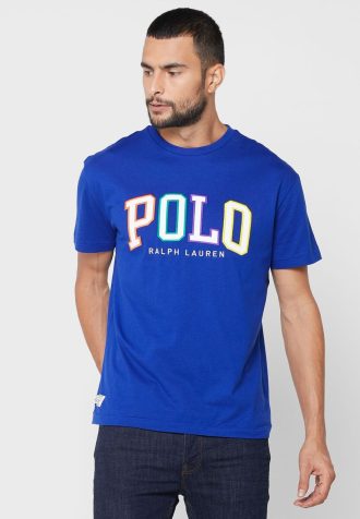 Modrá pánská trička Ralph Lauren Logo Crew Neck