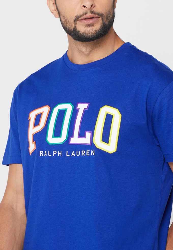 Modrá pánská trička Ralph Lauren Logo Crew Neck