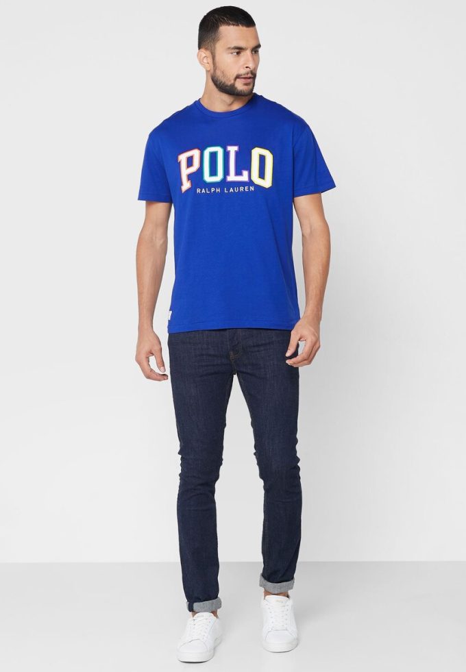Modrá pánská trička Ralph Lauren Logo Crew Neck